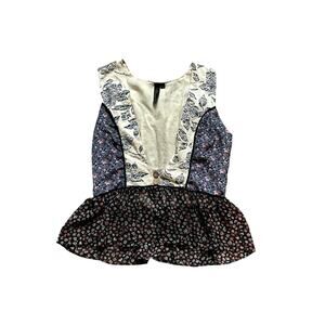 BKE Boho Patchwork Corset Babydoll Vest Top Medium Scandi Folk Heritage Woods‎
